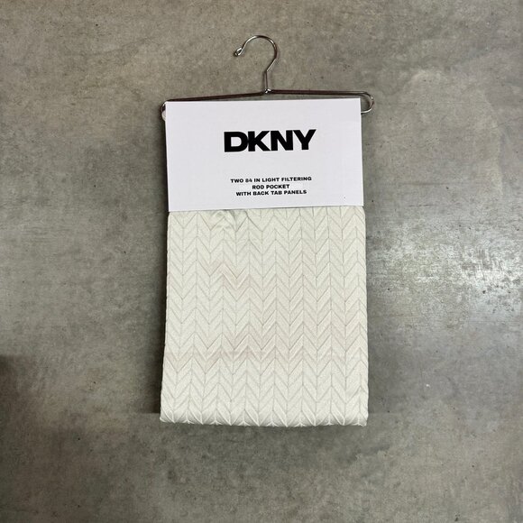 DKNY 50 x 84 Spire Jacquard Window Curtains Drapes Geometric Beige Off White - Picture 3 of 6
